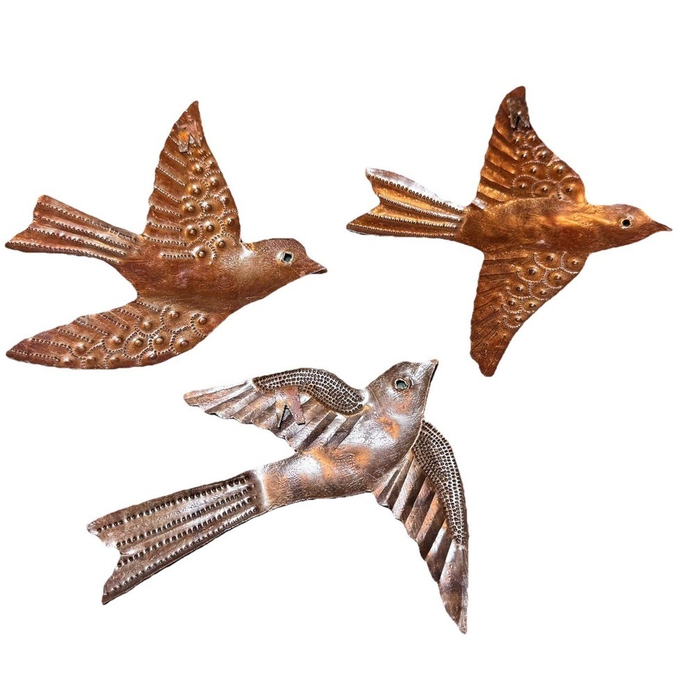 MCM Style Birds Flying Made With Recycled Steel Handmade Set of 3 - Picture 5 of 10